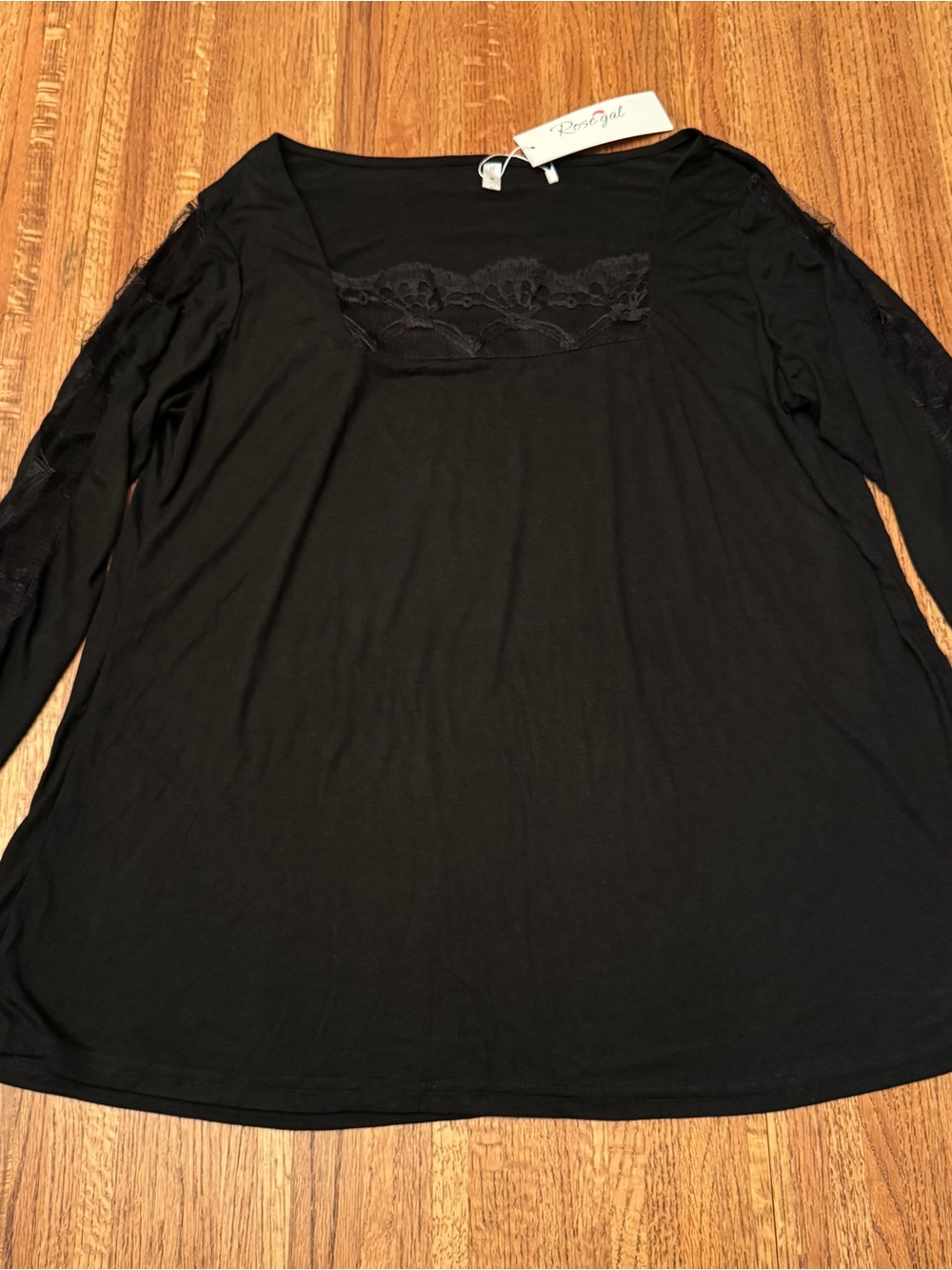 NWT Rosegal Black Lace Detail Long Sleeve Top 2X